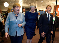 選挙を切り抜けた（左から）メルケル独首相、メイ英首相、マクロン仏大統領（欧州議会提供）