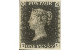 世界最初の切手「ペニーブラック」（ロイヤルメール提供）