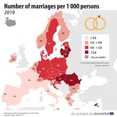 婚姻率は中東欧で高い傾向にある（ユーロスタット提供）