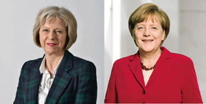 欧州の命運を握る２人の女性首脳（英内務省、独連邦首相府提供）